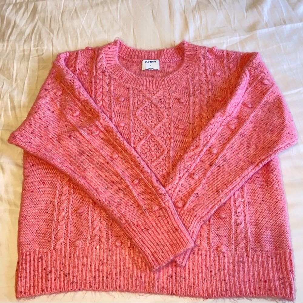 Old Navy Pink Cable Knit Textured Dot Sweater Large
